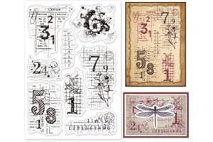 GLOBLELAND Tampons Transparents avec Fond de Chiffres Vintage - Feuilles de Tampons en Gaufrage en Silicone pour Bricolage, Scrapbooking et Fabrication de Cartes en Papier - Décoration Artisanale