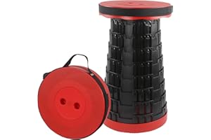 Huruirui Folding Stool for Adults, Portable, Collapsible, Retractable, Lightweight, Sturdy, Adjustable, Ideal for Outdoor Fishing Camping Hiking BBQ Travel Rest, Red+Black, Max 440lbs/200KG