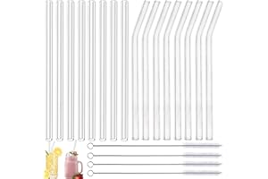 AHLMA 20 Pezzi Cannucce Lunghe Cocktail Ricurve di Vetro Riutilizzabili - Adatte per Frullati, Frappè, Succhi, Latte, Tè Caldo e Altre Bevande