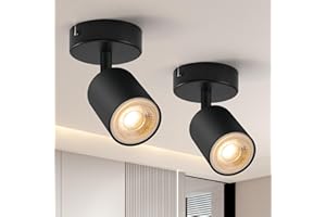 ‎WOWATT wowatt Set of 2 Ceiling Spotlights, 1 Bulb, Black, LED Ceiling Light, Swivelling GU10, Ceiling Light, Wall Spotlight, Spotlight Lamp Ceiling Spotlights for Kitchen, Bedroom, Living Room (Bulb Not