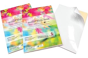 EVG Evergreen Goods 100 Sheets A4 White Glossy Self Adhesive Printable Sticker Paper | Compatible with Inkjet & Laser Printers | Sticky Back Labels | Printable Stickers for Home Office & Craft Projects