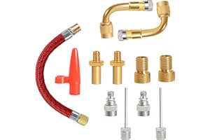 Yizhet 12Pcs Valve Converter Set Brass Bike Valve Adapter Schrader Valve, Presta Valve, Dunlop/Woods Tyre Valve Adapter (AV DV SV), Elbow Valve Extender with Ball Pump/Air Pump/Compressor Adapter
