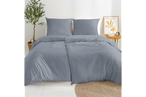 ‎DREAMZIE Dreamzie 2 Bettwäsche Set 135x200 Mako Satin - Grau - 2 Bettbezüge 135x200 cm mit 2 Kissenbezüge 80x80 cm - Oeko-Tex Zertifiziert - Bettwäsche 135x200 Baumwolle 4teilig