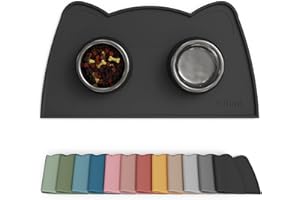 OHMO Petit Tapis Gamelle Chien et Chat, (46 * 25cm, Noir), Tapis de Plateau Gamelle de Nourriture Antidérapant pour Chat et Chien