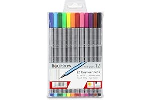 LIQUIDRAW Lot de 12 feutres fineliner à pointe fine 0,4 mm, couleurs assorties, feutre de couleur stylos.