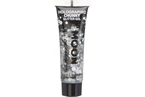 Holographic Chunky Face & Body Glitter Gel by Moon Glitter - Silver - Cosmetic Festival Glitter Face Paint for Face, Body, Hair, Nails - 12ml