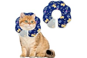 FJQUAMITIX Halskrause Katze Weich & Wasserdicht, Katzenkragen nach OP - Halskrausen für Katzen & Hunde, Einstellbar mit Klett, 3 Größen (XS, S, M) (Blue, S)