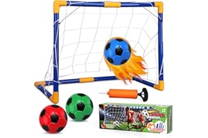 LNCOJOLM Mini Soccer Goal Set with 3 Ball Pump for Toddler Kid, Small Portable Goals Training Equipment for Garden Indoor Outdoor Backyard, Birthday Gift for Boy Girl Sports Toy Game 23" W×18" H×12" D
