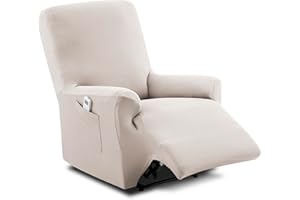 TEXTIL-HOME Textilhome Funda Sillón Relax Reclinable Elástica TEIDE, 1 Plaza de 70 a 100 cm, Protector Universal Ajustable con Espuma Antideslizante, Color Marfil, Lavable y Resistente.