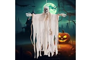 XPOOP Hängande läskiga skelett, Halloween skelettdekoration, Halloween dekoration läskig, vit Halloween spökdekoration, skräc
