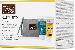 Fiocchi di Riso - COFANETTO SOLARE - Kit specifico per proteggere dal sole e idratare la cute fin dalla nascita, con pochette. - IDEE REGALO