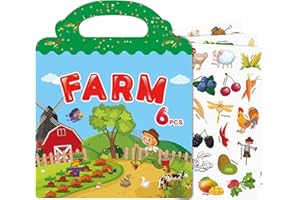 MEAFENG Książka rolnicza z 6 arkuszami naklejek wielokrotnego użytku dla małych dzieci 2-4, wodoodporna, naklejki okienne, zabawki edukacyjne, 218 szt