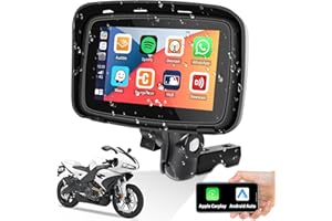 SIXTOP Pantalla táctil inalámbrica CarPlay & Android para Motocicleta, Pantalla táctil Impermeable de 5 Pulgadas GPS-Navigation, Radio portátil para Motocicletas Bluetooth,Control de Voz+Tarjeta TF 64GB
