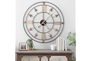 Yumyolk Reloj de Pared, 60CM Grande Redondo metálico, Bisel Negro, manecillas Doradas, números Romanos Dorados