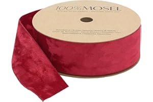 100% Mosel Samt Dekoband, in Rot (4 cm x 10 m), Geschenkband mit beidseitiger Pannesamt-Optik, edles Schleifenband zum Dekorieren & Basteln, zum Einpacken besonderer Geschenke
