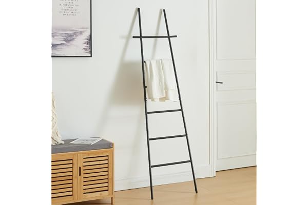 [en.casa] Handduksstege Øyer klädstege med 6 ribbor dekorativ stege handdukshållare handduksställ fristående 170 x 45 x 2 cm stål