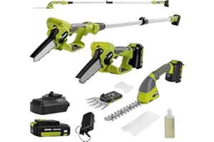 DEWINNER Cordless 3-in-1 Pole & Handheld Hedge Trimmer and Chainsaw, Telescopic Shaft, 254cm Long Reach Extendable Cutter for Hedges,Battery and Charger, Adjustable Head