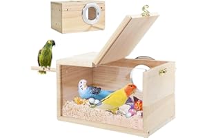 TOLENRE Transparent Budgies Nesting Box - Wooden Parakeet Bird House for Cage, Natural Wood Breeding Box for Parrots, Lovebirds, Finches
