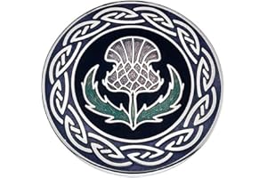 Brooch - CELTIC LANDS - Scottish Thistle Design - Enamelled Pewterware - Green / Purple on Black
