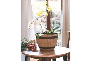 Jinfa Macetero Grande Exterior de Plástico Efecto Madera - Color Nogal - Diseño Media Barrica - Ø 38 cm 19L - Maceta Resistente para Jardín, Terraza y Hogar