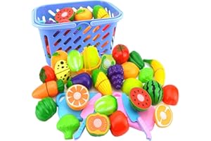 NIWWIN Zestaw do zabawy dla dzieci, tak jak krojenie warzyw i owoców – 23 części, z nożem do zabawy i pięknym koszem