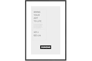 JUNOMI® Cadre photo 40 x 60 cm bois noir | Cadre photo noir avec verre Plexi incassable | Cadre photo en bois