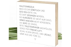 Wunderpixel® Holzbild Toiletten-Regeln - 15x15x2cm zum Hinstellen/Aufhängen, echter Fotodruck mit Spruch - schwarz-weißes Wand-Bild Aufsteller Holz-Schild zur Dekoration Zuhause/Geschenk-Idee