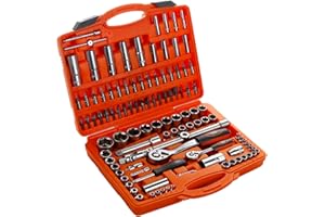 HR 192393 Llaves de Vaso Juego de 110 Piezas. Fabricadas en Acero al Cromo Vanadio. para Industria, Mecánica, Automoción, Instaladores