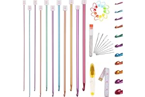 Coopay Juego de agujas de ganchillo tunecinas, 11 piezas de aluminio de 2-8 mm, con accesorios para suéteres, ropa de bebé