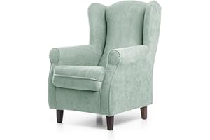 SUENOSZZZ-ESPECIALISTAS DEL DESCANSO SUEÑOS ZZZ - Sillón Irene, sillón orejero de Lactancia tapizado en Tela Anti Manchas Color Verde Agua, sillón butaca para Dormitorio, salón o habitación de bebé