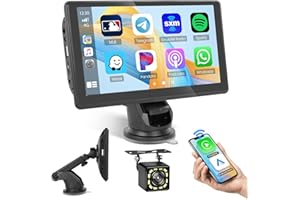 HIKITY Portable Car Stereo Wireless Carplay Screen Android Auto Screen for Car, 7 Inch Touch Screen Portable CarPlay Screen with Bluetooth 5.1, AUX/USB, Live Navigation, Voice Control