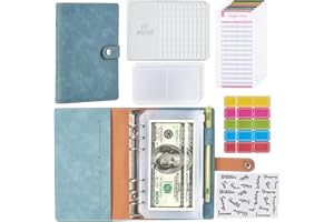 ‎GENORTH Binder Budget Binder,42 Stück Geld Organizer Marble Pattern Budgetplaner,Geld Organizer with Kupferkante aus Metall,Reißverschlusstasche,Monatliches Haushaltsformular-Schwarz. (Blau01)