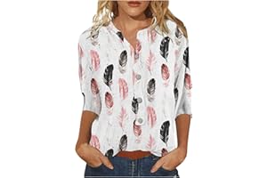 SHZFGUI T-Shirt Femmes Tendance Imprimée T Shirt Souple Comfy Été Col Ron Chemise Femme Coton Manche 3/4 Sport