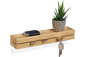 Relaxdays Nyckelhållare, nyckelring med hylla, bambu, bredd: 29,5 cm, väggförvaring, naturlig
