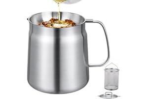 MIFXIN 304 Stainless Steel Oil Filter Pot with Filter Basket and Mesh - Multi-Functional Grease Container for Storing, Frying, and Filtering Cooking Oil, Dust-Proof Lid, Non-Slip Tray & Handle (2L)