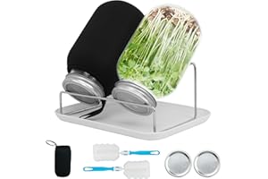GOWTX 2Stks Breiter Öffnung Sprossenglas, 1000ml Sprouting Keimglas, Sprossenzucht Keimglas mit Deckel Halter Tropfschale Bürste, Einmachgläser für Den Anbau von Brokkoli Alfalfa Mungobohnen