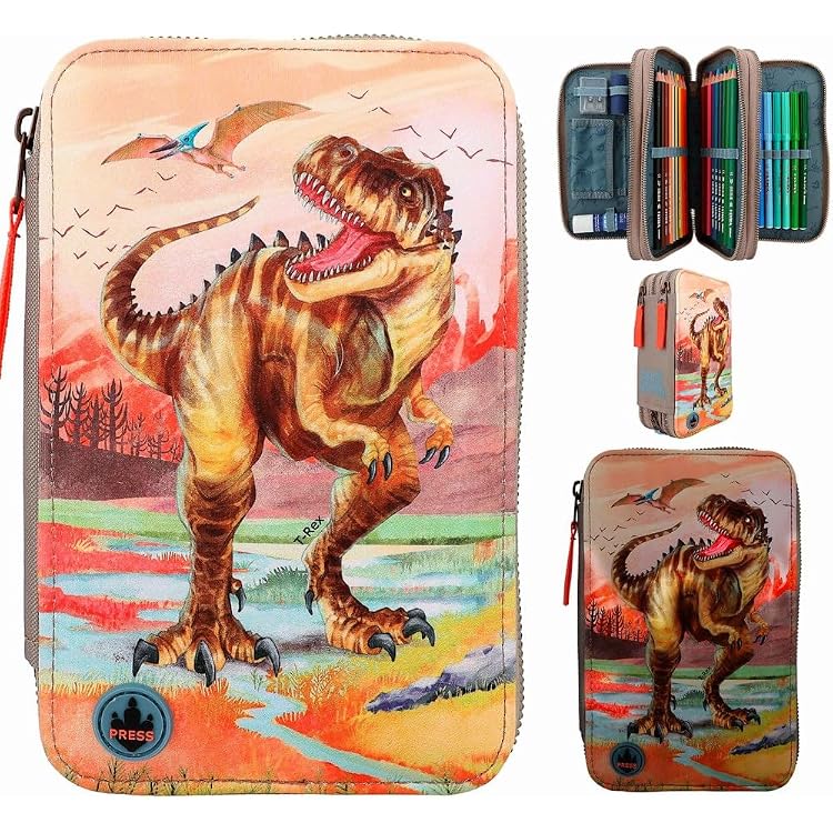 SUABO Federmäppchen Mit Dino-Motiv – 2 Stück, Mit Reißverschluss & Klarem Fenster | Für Ordner, Schule, Reise & Kosmetik