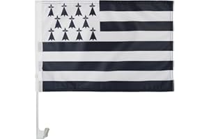 AZ FLAG - Drapeau Bretagne Pour Décoration Voiture Avec Attaches En PVC Et Système d'Accroche - Car Flag Breton - France - 100% Polyester - 50g - 45x30 cm