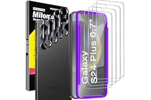 Milomdoi 4 Piezas Protector de Pantalla para Samsung Galaxy S24 Plus 5G Cristal Templado Accesorios con 4 Piezas Protector de Lente de Cámara Funda Case Carcasa Amistoso Ultra HD, Transparente