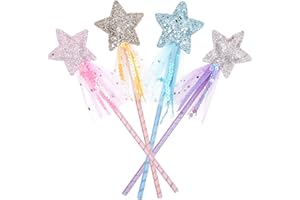 LARREL 4Pcs Magic Wand,Princess Wand Glitter Fairy Wands Sparkle Star Wands Princess Accessories Fairy Kit Princesses Costume Role Play Props for Birthday Halloween Christmas Party(Pink Blue Purple Yellow)