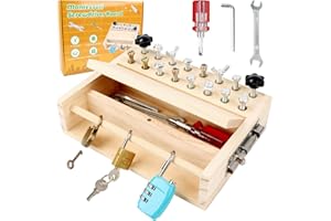 BETYBOPT Montessori Jeu de Tournevis,Jeux Montessori Outils Enfant Jouet en Bois Planche Montessori vec Visseuse Enfant,Serrure et Clé,Jouets Montessori Jeux Educatif Cadeau Enfant 3 4 5 6Ans Garcon Fill