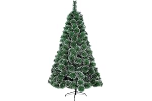 GREATOYAR Árbol de Navidad, Árbol de Navidad Artificial, Material PVC Aguja de Pino, Hogar Decoración para Navidad, con Soporte de Metálico, Fácil Montaje, Altura 180cm, Verde con Nieve