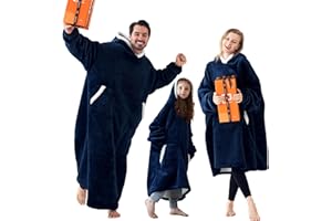 EHEYCIGA Felpa Coperta con Cappuccio Gigante, Coperta Indossabile Calda e Morbida, Blanket Hoodie Adatta per Donne, Uomini, Adulti, Adolescenti, 89x95cm, Blu navy