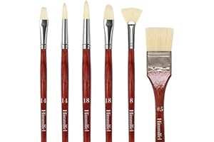 Himmlfel Pinceles óleo, 6 Pincel Chungking Hog Bristle para óleo, acrílico，Gouache, Incluye Redondo, Filbert, Planos, Abanico y Planos Anchos. Ideales para Principiantes y Artistas (6, Grande)