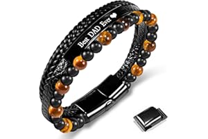 VGWON Father's Day Gift, Bracelet for Dad, Birthday Gift for Dad, Original Jewellery for Dad, Triple Leather Bracelet with Natural Stone Beads