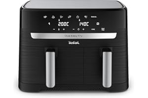 Tefal Easy Fry Dual Zone Digital Air Fryer, 2 Drawers, 8.3L, 8in1, Air Fry, Extra Crisp, Roast, Bake, Reheat, Dehydrate, 6 Portions, Non-Stick, Dishwasher Safe Baskets, Black & Metal EY901840