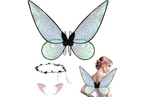 Huanuoda Feenflügel Erwachsene Feenflügel Kinder, Feen Flügel Damen Erwachsen Elfenflügel Halloween Kostüms für Karneval Geburtstag Weihnachten Feenkostüm Rollenspiele Themed Party (Schwarz)