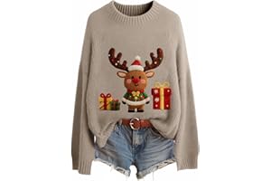 Generisch Weihnachtspullover Damen Winter Strickpulli Weihnachten Langarmshirt Strickpullover Rundhals Pulli Sweater Pullover Weihnachtspulli Christmas Warm Weihnachtskostüm
