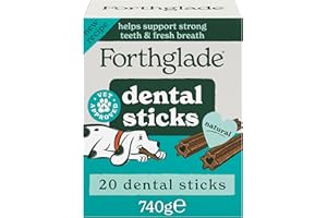 Forthglade Natural Dog Dental Sticks (20 Sticks) - Plant-Based & Grain Free Dog Treats, Dental Chews for Fresh Breath, Removes Plaque and Tartar, Resealable Bags