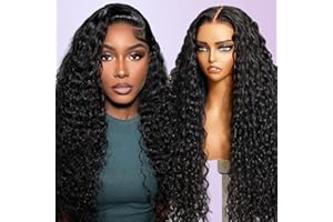 Smilenice 20 Pouces Perruque Bresilienne Cheveux Humain 13x6 Perruque Femme Naturelle Bouclée 180% Densité Water Wave HD Lace Frontal Wig Human Hair for Black Women Couleur Naturelle